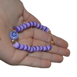 Preppy Aesthetic Purple Smiley Face Elastic Clay bead Bracelet